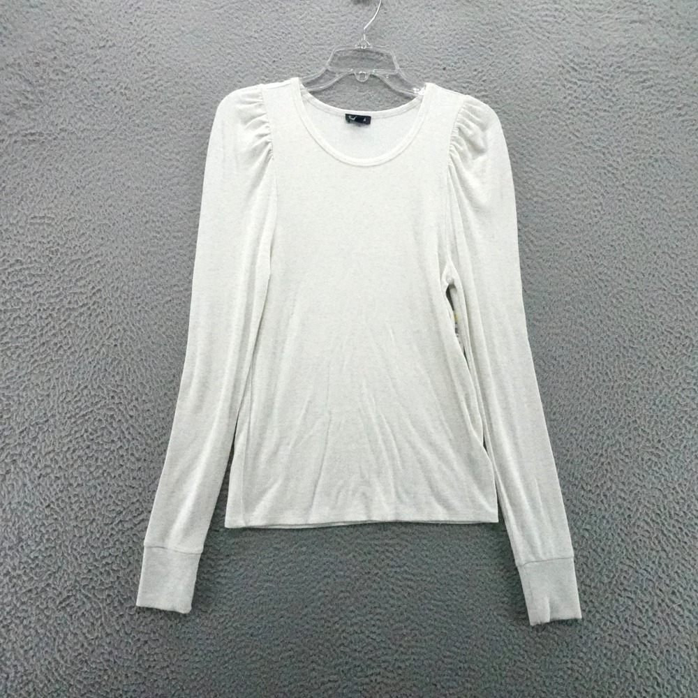 Splendid Womens Medium Ribbed Puff Shoulder Long Sleeve Metallic Shimmer Top NEW
